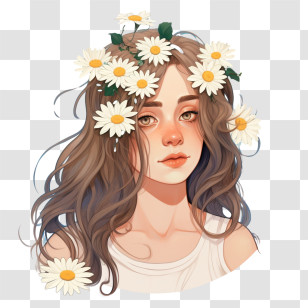 Fashion Girl
 - Graceful Girl With Daisies In Her Hair Transparent PNG