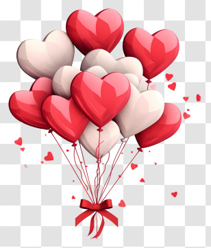 Hand Drawn Valentine Gift Balloon - Heart Balloons Tied With Ribbon Transparent PNG
