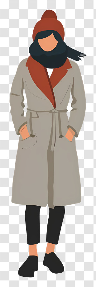 Woman - Gray Coat With Red Collar Transparent PNG