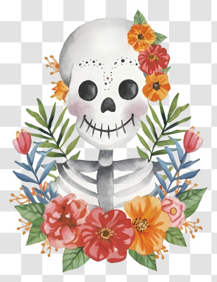 Skull - Flower-Adorned Sugar Skull For Day Of The Dead Transparent PNG