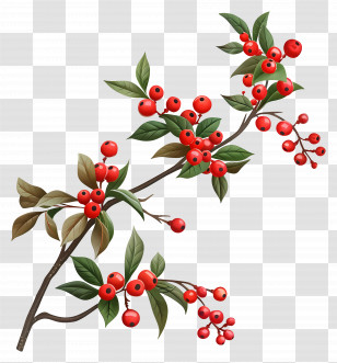 Small Twig - Red Holly Berries With Green Leaves Transparent PNG