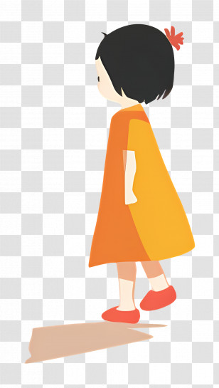 Child - Cartoon Girl In Orange Dress Transparent PNG
