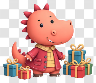 Cute Cartoon Dinosaur - Cute Pink Dinosaur With Presents Transparent PNG