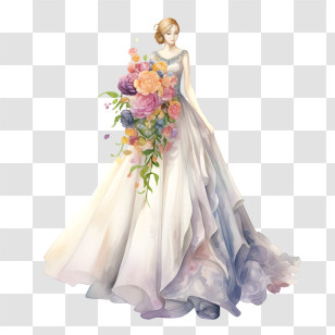 Wedding Dress
 - Bride With Floral Bouquet Transparent PNG