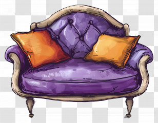 Sofa - Purple Sofa Sketch With Colorful Cushions Transparent PNG