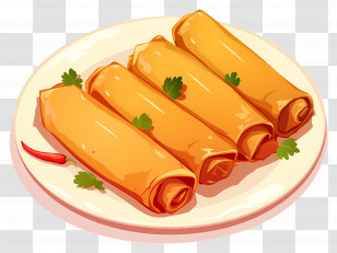 Spring Rolls On Plate - Spring Rolls On Plate Food Illustration Transparent PNG