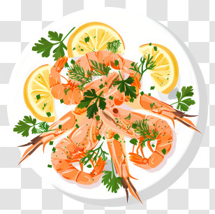 Scampi - Shrimp Dish With Lemon And Herb Garnish Transparent PNG