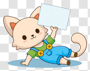 Cat Holding A Sign - Cartoon Cat With Blank Sign Transparent PNG