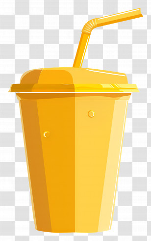 Disposable Cup - Bright Yellow Drink Cup With Straw Design Transparent PNG