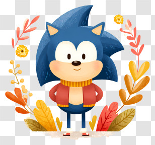 Sonic The Hedgehog In Autumn - Chibi Sonic With Autumn Leaves Transparent PNG