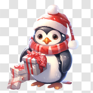 Christmas Penguin - Cute Christmas Penguin With Gifts Transparent PNG