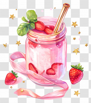 Strawberry Smoothie - Strawberry Smoothie In Decorated Jar Transparent PNG