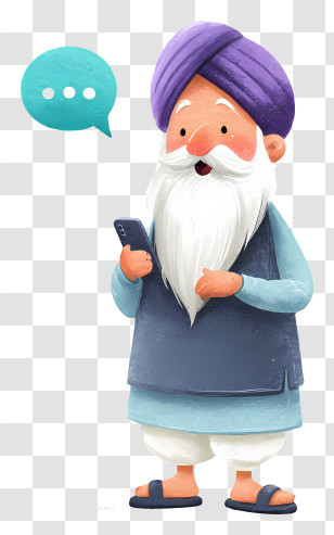 Sikh Man Texting On Smartphone - Elder Man Texting With Phone Transparent PNG