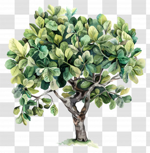Fig Tree - Large Green Tree Watercolor Illustration Transparent PNG