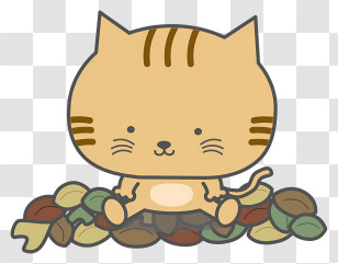 Cartoon Cat - Cute Cat Sitting On Leaves Transparent PNG