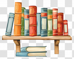 Books On Shelf - Bookshelf With Colorful Books Illustration Transparent PNG