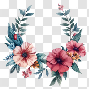 Flower Wreath - Floral Half Wreath With Decorative Flowers Transparent PNG