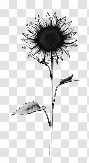 Sunflower - Black And White Sunflower Drawing Transparent PNG