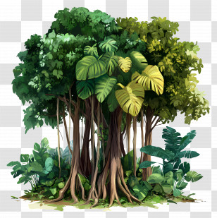 Strangler Figs - Green Trees In Lush Forest Transparent PNG