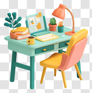 Studying From Home Remotely - Office Desk With Laptop Transparent PNG