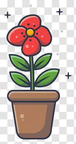 Cartoon - Red Flower In A Pot Cartoon Illustration Transparent PNG