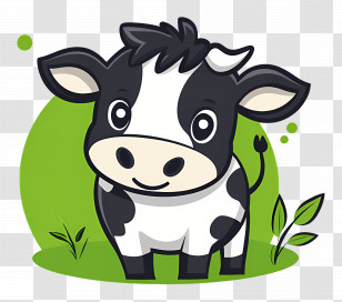 Cartoon Cow - Adorable Cartoon Cow Illustration With Green Background Transparent PNG