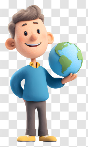 Cartoon Man With Globe - Boy Holding A Globe Transparent PNG