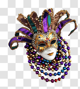 Mardi Gras Beads - Decorative Mardi Gras Mask With Beads Transparent PNG