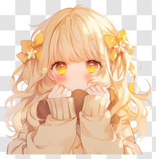 Anime Girl Cute - Yellow-haired Anime Girl With Bows Transparent PNG