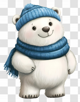Ice Bear - Adorable Polar Bear With Blue Scarf Transparent PNG