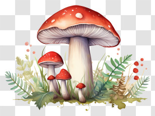 Watercolor Painting - Red Fungi Mushroom Illustration Transparent PNG