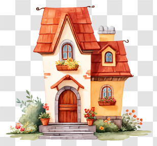 Watercolor House - Cute Doodle House Building Transparent PNG
