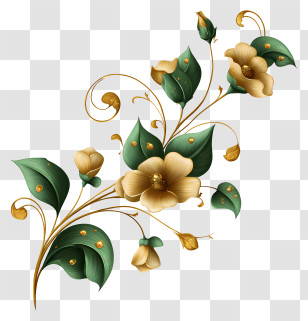 Gold And Emerald Vine - Green And Gold Floral Ornament Transparent PNG
