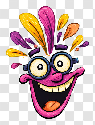 Crazy Emoji - Colorful Cartoon Face With Glasses Transparent PNG