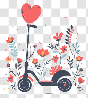 Kick Scooter - Cute Scooter With Heart Balloon And Flowers Transparent PNG