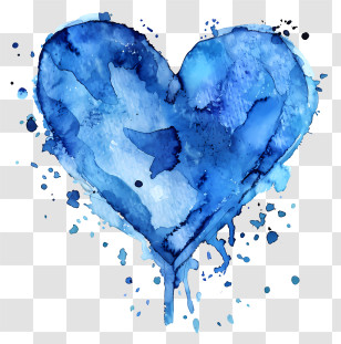 Blue Watercolor Heart - Blue Watercolor Heart With Artistic Splashes Transparent PNG