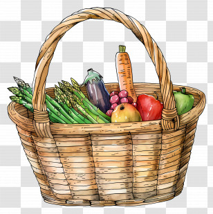 Grocery Basket - Basket With Fresh Vegetables And Fruits Transparent PNG