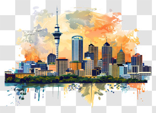 Auckland Skyline - Auckland Skyline With Vibrant Colors Transparent PNG