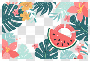 Summer Background - Tropical Watermelon And Floral Design Transparent PNG