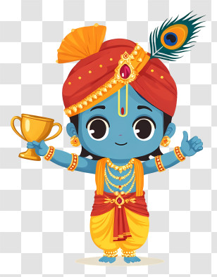 Krishna - Blue Cartoon Character Holding A Trophy Transparent PNG