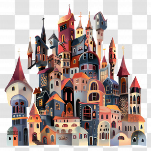 Enigmatic City - Colorful Fantasy City Illustration Transparent PNG