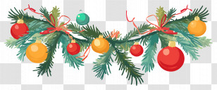 Christmas Balls On A Branch - Christmas Garland With Colorful Ornaments Transparent PNG
