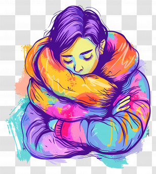 Unhappy Frowning Woman - Colorful Winter Jacket Illustration Transparent PNG