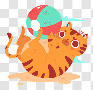 Cartoon Cat - Playful Cartoon Cat With Colorful Ball Transparent PNG