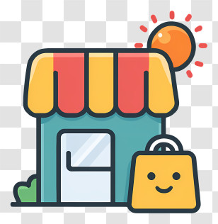 Market With Awning - Cute Cartoon Shop With Sun Transparent PNG