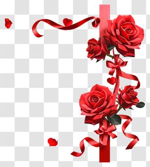 Valentine - Romantic Red Roses With Ribbon Transparent PNG