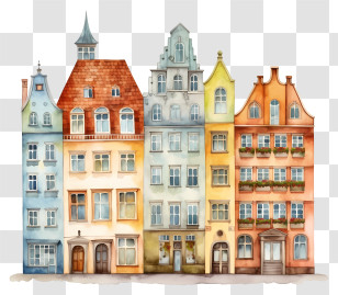 Old Buildings - Watercolor Illustration Of Colorful City Buildings Transparent PNG
