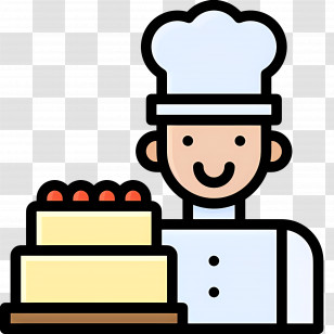 Chef - Happy Chef Holding A Decorated Cake Cartoon Illustration Transparent PNG