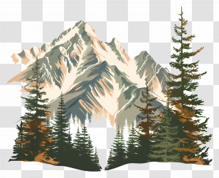 Mountain Range With Trees - Majestic Mountain Range With Pine Trees Transparent PNG