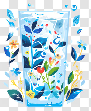 World Water Day - Glass Of Water With Plants And Flowers Transparent PNG